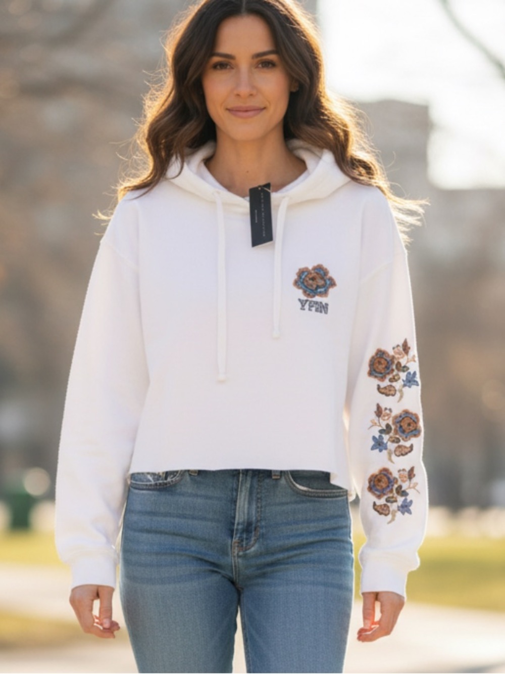YRN YUNG RICH NATION CROP PULLOVER OVERSIZED FLORAL GRAPHIC HOODIE SWEATSHIRT